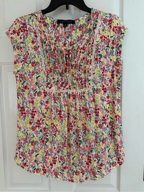 Tommy Hilfiger Pink Multi Floral Pintuck Cap Sleeve Blouse